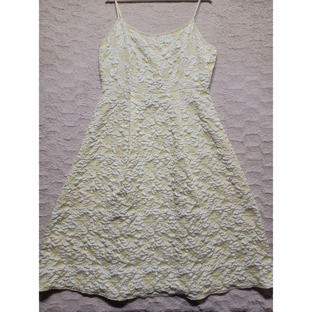 Yellow Floral Jacquard Midi Dress Sleeveless A-Line Spaghetti Strap 1XL